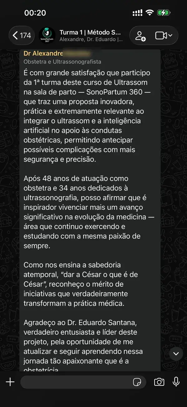 Depoimento de médico participante da imersão